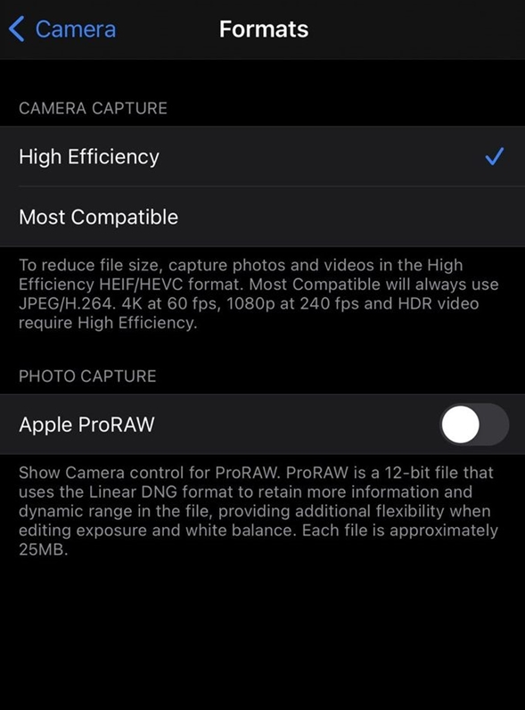 余姚苹果手机维修分享如何为 iPhone 12 Pro/Max 启用 ProRAW 照片格式 